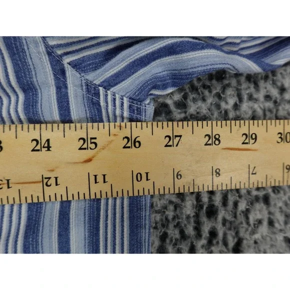 Coliseum Mens XL Blue White Striped Band Collar Long Sleeve Cotton Button Shirt